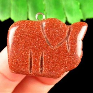 Goldstone Carved Gold Sand Stone Elephant Pendant